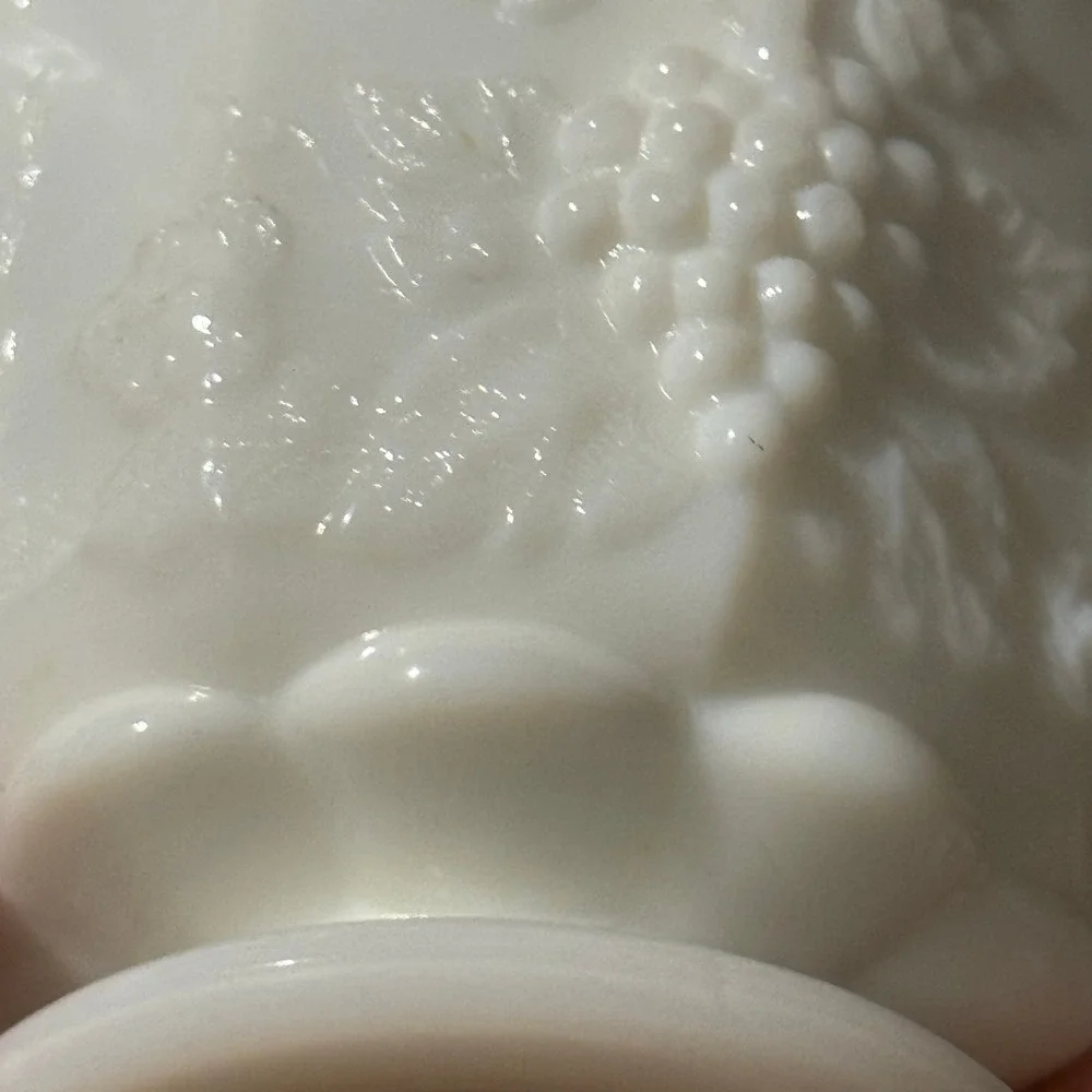 Vintage Milk Glass Sugar‎ Bowl Creamer Embossed Grapes Leaves Footed Two Handles